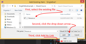 Visual Studio Add As link